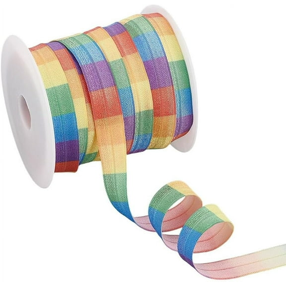 21.87 Yards Raindow Fold Over Elastic Stretch Ribbon 5/8" Wide Foldover Lace Ribbon Decorative Folding Stretchy Ribbon Elastic Ribbon