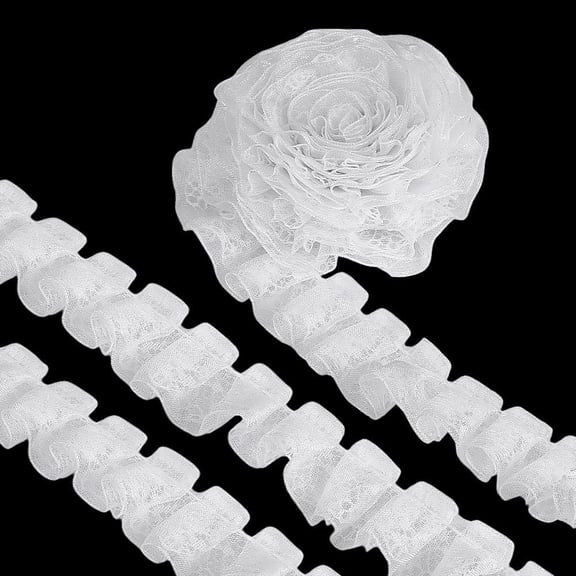 21.8Yards 2-Layer Ruffle Lace Pleated Trim 1 inch Pleated Lace Ribbon Chiffon Flower Trim Gathered Ribbon for Wedding Applique Clothing Sewing Craft DIY Decor White White