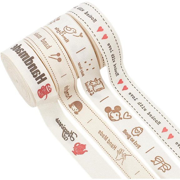 21.8Yards 4 Styles Cotton Printed Ribbon 3/5 inch Wide Labels Sewing Ribbon Handmade with Love Printed Ribbons for Gift Wrapping Bow Making Birthday Christmas Decoration