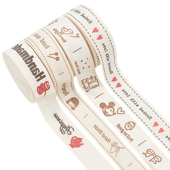 21.8Yards 4 Styles Cotton Printed Ribbon 3/5 inch Wide Labels Sewing Ribbon Handmade with Love Printed Ribbons for Gift Wrapping Making Birthday