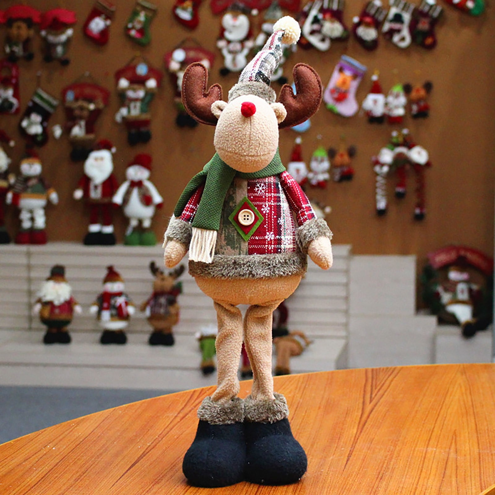 21.9 Inch Standing Reindeer Plush Antlers Retractable Long Legs Christmas Reindeer Figurine Stuffed Toy Christmas