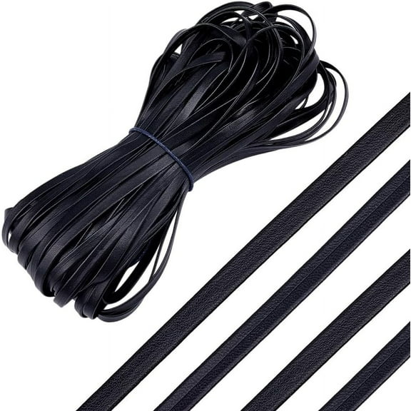 21.9 Yards/20m Black Fold Over Leather Trim 0.6 inch Wide Foldover Leather Strap Leather Fold Bias Tape Leather Trimming Tape Leather Cord String for DIY Sewing Hemming Jewelry Making Black