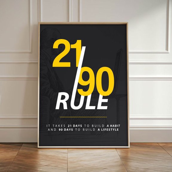 21 90 Rule Motivational Habit Building Quote Discipline Success Mindset Poster