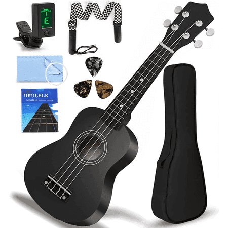 21'' Acoustic Basswood Ukulele Starter Kit w/ Carring Bag, Strap, Picks, Clip-On Tuner, Extra String - All-Inclusive Set