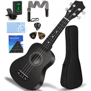 21 Acoustic Basswood Ukulele Starter Kit w/ Carring Bag, Strap, Picks, Clip-On Tuner, Extra String - All-Inclusive Set