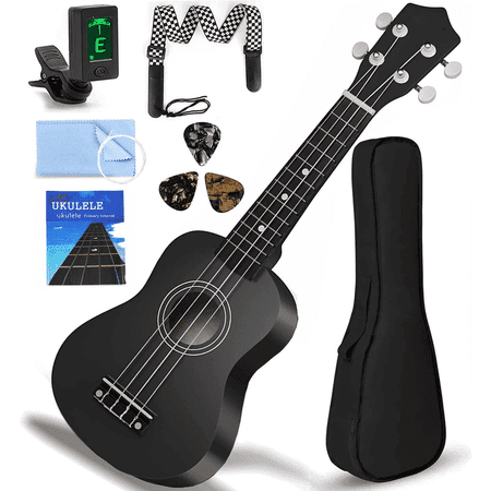 21'' Acoustic Basswood Ukulele Starter Kit w/ Carring Bag, Strap, Picks, Clip-On Tuner, Extra String - All-Inclusive Set