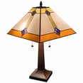 thumbnail image 1 of 21" Amber Cream and Blue Stained Glass Two Light Mission Style Table Lamp, 1 of 8