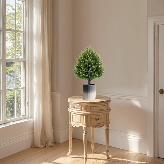 21'' Artificial White Berries Topiary Ball Trees with Ground Spike, UV Resistant Fake Plant Brush, 2 Pack Artificial Cedar Shrubs for Outdoor Indoor Front Porch Garden$$