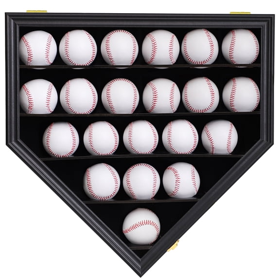 21 Baseball Display Case Wall Mount Clear View Anti Fade， with Lockable UV Protection Acrylic Door, Wood Display Show Rack Cabinet Shadow Box for Collectible Balls(Black)
