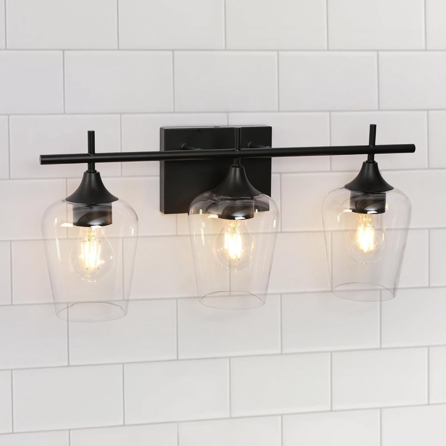 21??? Black Bathroom Wall Light Fixtures, Modern 3-Light Vanity Light ...