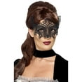 thumbnail image 1 of 21" Black Embroidered Lace Filigree Swirl Women Halloween Eye Mask Costume Accessory - One Size, 1 of 2