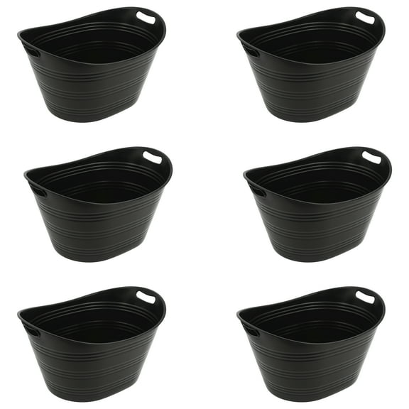 21" Black Plastic Ice Tub by Celebrate It  Large Drink Bucket with Built-In Handles for Parties - BBQs & Tailgating - 6 Pack