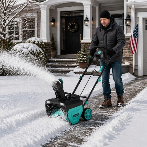21" Brushless Wireless Snow Blower - 40V with 180° Rotating Chute, Dual LED Lights & 2x5.0Ah Batteries for Driveways