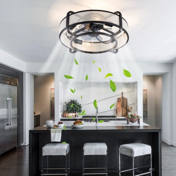 21'' Ceiling Fan with Remote, Ceiling Fan Light with Reversible Quiet Motor, Semi-enclosed Porch Ceiling Fan