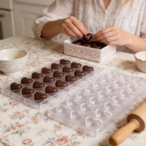 21-Compartment Heart Shaped Chocolate Mold, Transparent Plastic Baking Tool for DIY Candy Making
