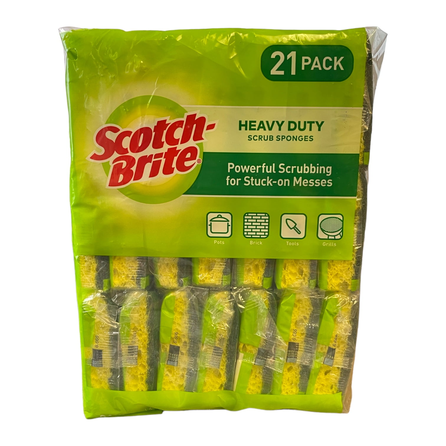 Global Industrial™ Heavy Duty Scrub Sponge, Yellow/Green, 3.25 x 6.25 -  Case of 20 Sponges