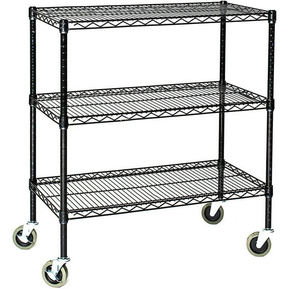21" Deep x 24" Wide x 69" High 3 Tier Black Wire Shelf Truck with 800 lb Capacity
