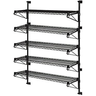 21" Deep x 36" Wide x 63" High Adjustable 5 Tier Black Wall Mount Shelving Kit