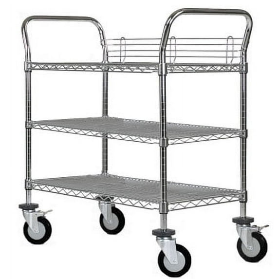 21" Deep x 60" Wide x 39" High 3 Tier Medium Duty Chrome Wire Utility Cart
