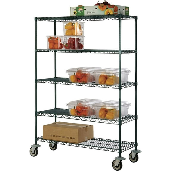 21" Deep x 60" Wide x 69" High 5 Tier Freezer Wire Shelf Truck with 800 lb Capacity