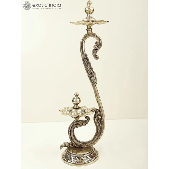 21" Double Layer Peacock Wicks Lamp | Brass Peacock Lamp | Handmade | Made In India