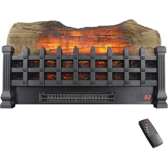 21" Electric Fireplace Log Set, Fireplace Insert with Realistic Flame, Adjustable Flame Brightness, Thermostat, 9H Timer, Remote Control, Overheating Protection, 1400W