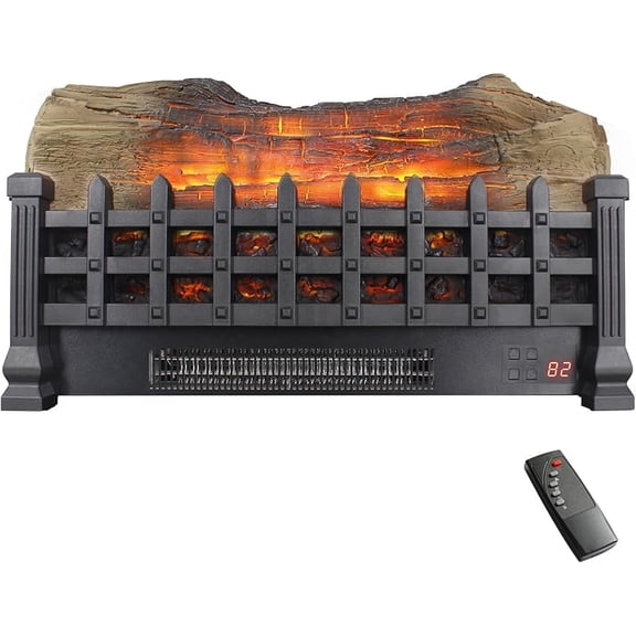 21" Electric Fireplace Log Set, Fireplace Insert with Realistic Flame, Adjustable Flame Brightness, Thermostat, 9H Timer, Remote Control, Overheating Protection, 1400W