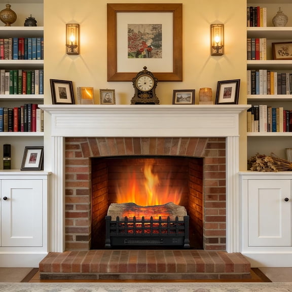 21" Electric Fireplace Log Set, Fireplace Insert with Realistic Flame, Adjustable Flame Brightness, Thermostat, 9H Timer, Remote Control, Overheating Protection, 1400W