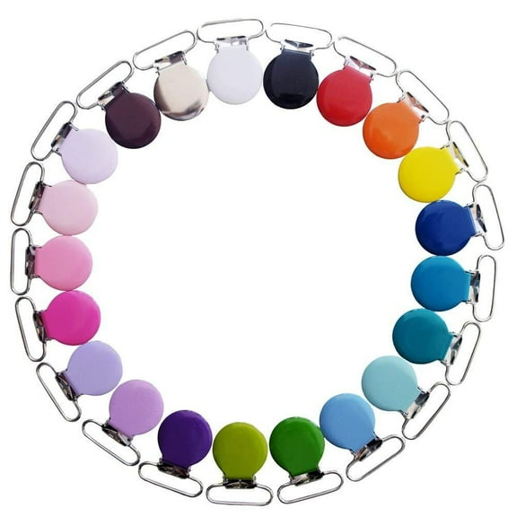21 Enamel Metal Round Pacifier Clips/Garment Suspender Clips Baby Pacifier Clips for Making DIY Craft Supplies for Dummy Soother Bib Toy Holder Clip