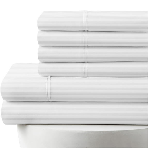 21" Extra Deep Pockets 6-PC Striped Sheet Set - 800 Thread Count, 100% Egyptian Cotton, 800-TC Soft - Short King Size, White Stripe Color