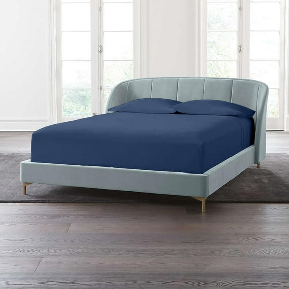 21" Extra Deep Pockets - Short King Fitted Sheet with 2 Pillowcases (3-PC) Set - 700-Thread-Count 100% Egyptian Cotton - Mediterranean Blue