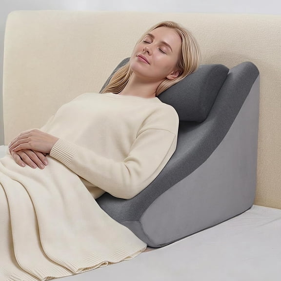 21” Extra-Wide Back Pillow with Adjustable Headrest – 2 in 1 Ergonomic Dual-Layer Wedge Backrest for Sitting or Reclining – Adults on Bed, Sofa & Floor, for Reading, TV & Gaming, Soft Cover