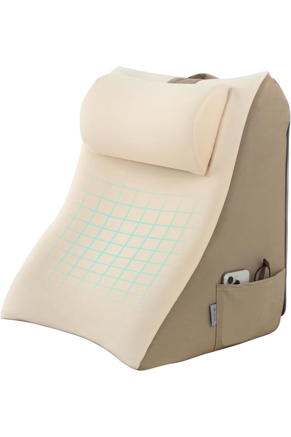 21” Extra-Wide Back Pillow with Adjustable Headrest, 2-in-1 Ergonomic Dual-Layer Wedge Backrest for Sitting/Reclining, Lumbar & Neck Support, Bed, Sofa & Floor, Reading, TV, Lounging & Gaming