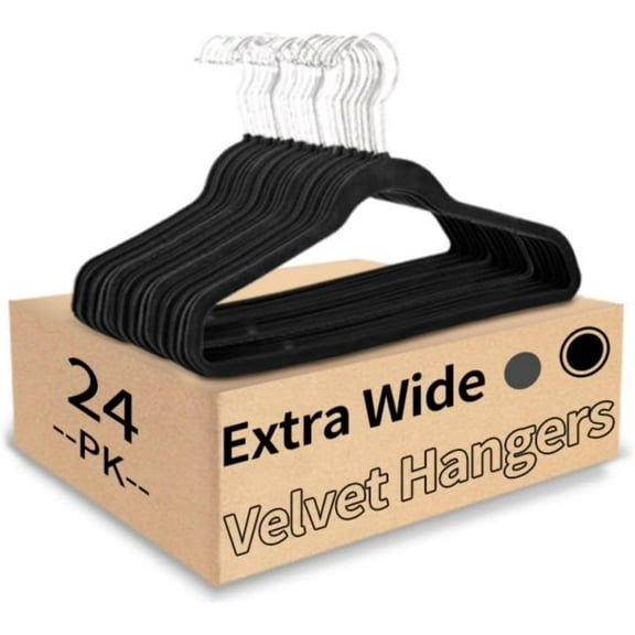 21" Extra Wide Hangers, 24-Pack Velvet Wide Hanger for Plus Size Clothes, Extra Large Hangers Ideal for XL, XXL Shirts, Coats, Dresses, Ganchos para Colgar Ropa, Black