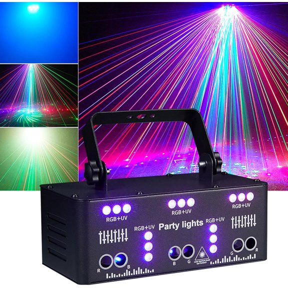 21-Eyes RGB Laser & UV LED Strobe Party Light Sound Activated DMX512 DJ Stage Lighting for Parties, Clubs & Weddings