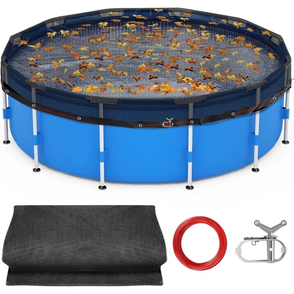 21 FT Pool Leaf Net Cover for Above Ground Pools, Ultra-Fine 0.15’’ Mesh Pool Cover with Winch & Cable, Pool Leaf Cover Prevents Leaves and Debris from Entering Pool