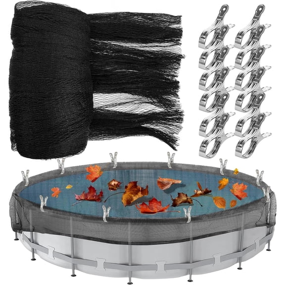 21 FT Round Pool Leaf Net Cover for Above Ground Pools, 23 FT Mesh Winter Cover with 12 Clips, Safety Net Keeps Leaves Out for Backyard Garden