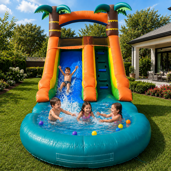 21 FT Safari Commercial-Grade PVC Inflatable Water Slide with Splash Pool & Climbing Wall, Air Blower Not Included