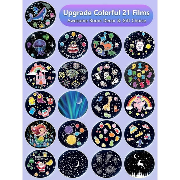 21 Film Sets Projection Night Light for Kids, Rotating Starry Projector with Speaker & Remote Control