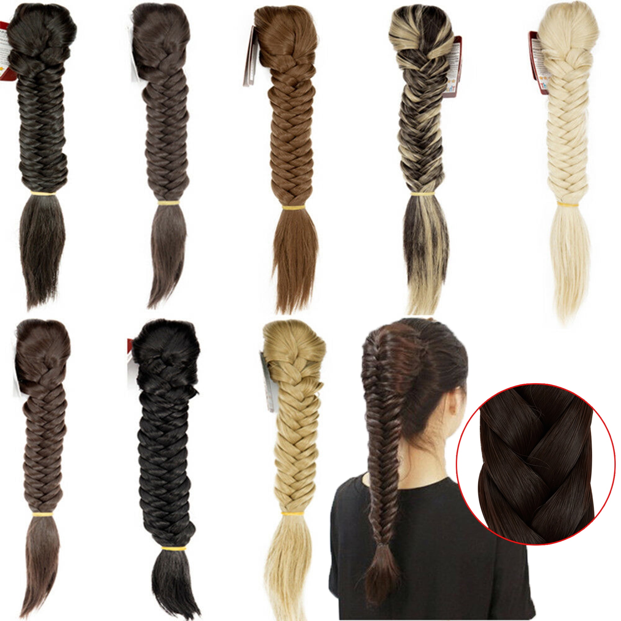 21 Fishtail Braid Ponytail Extension Ponytail Clip in Braided Ponytail Fishtail Braided Synthetic Hair Extensions Hairpiece Walmart