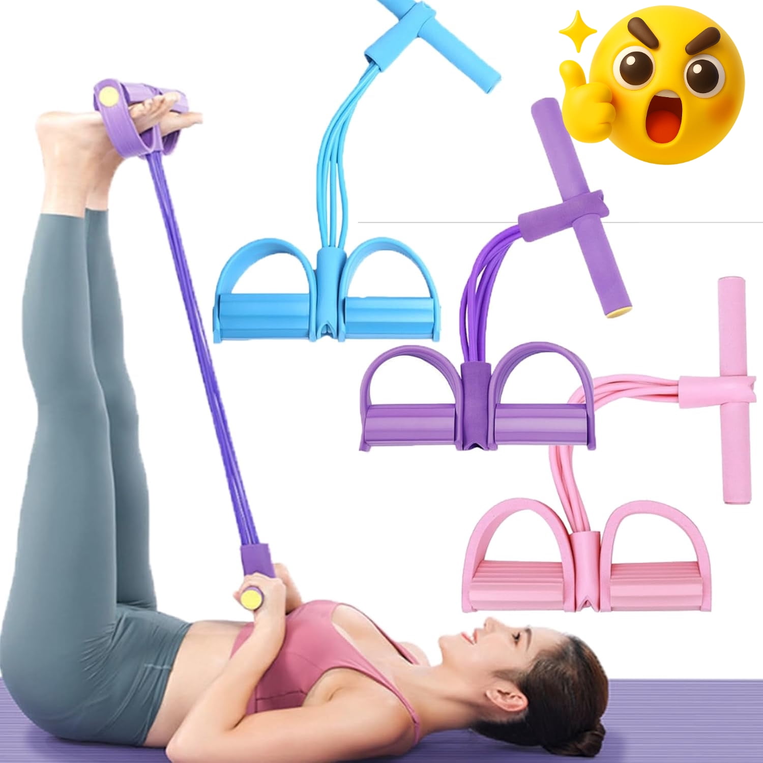 21 Fitness Resistance Bands-4 Tube Pedal Ankle Puller, 2025 Upgraded Stirrup Puller for Exercise, Foot Pedal Resistance Band for Arm Weights Exercise Equipment