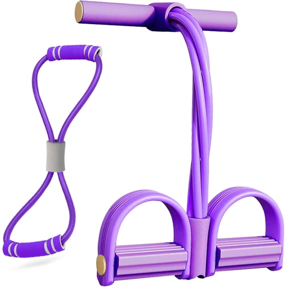 21 Fitness Resistance Bands-4 Tube Pedal Ankle Puller, Band with Handle, Upgrade Multifunction Tension Rope, for Abdomen/Waist/Arm/Leg Stretching Slimming Training Purple