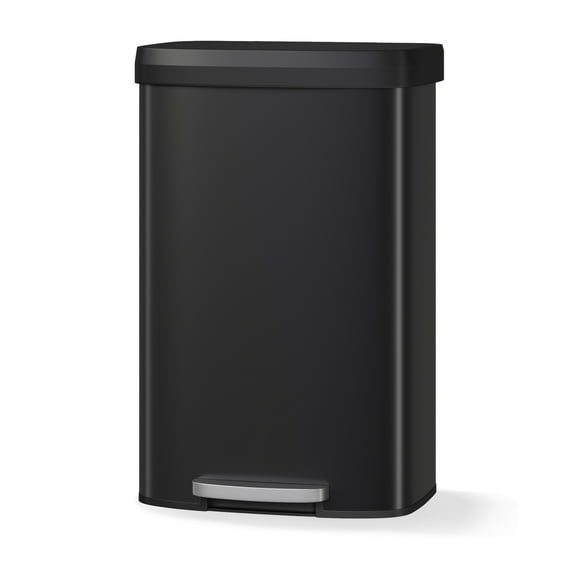 21 Gal / 80L Stainless Steel Trash Can with Lid, Step-On Kitchen Garbage Bin with Soft Close Plastic Lid, Rustproof Metal Trash Can with Inner Bucket Rim & Rear Handle for Easy Transport, Silver