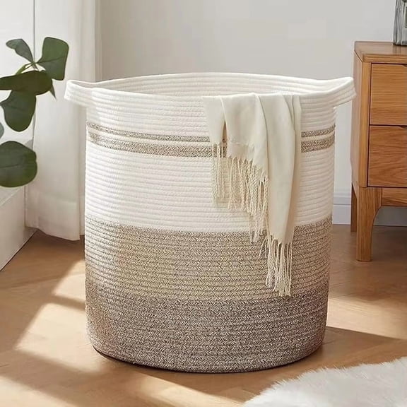 21 Gallon Cotton Rope Laundry Basket with Handles, Gradient Yellow Woven Blanket Storage Hamper for Bedroom Living Room