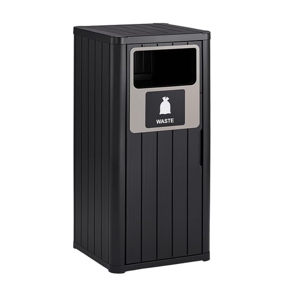 21 Gallon Outdoor Trash Can with Front Throw Opening, Black PP Resin Garbage Bin with Access Door for Easy Bag Change, Waterproof Patio Waste Container for Backyard, Deck, Porch, Garden