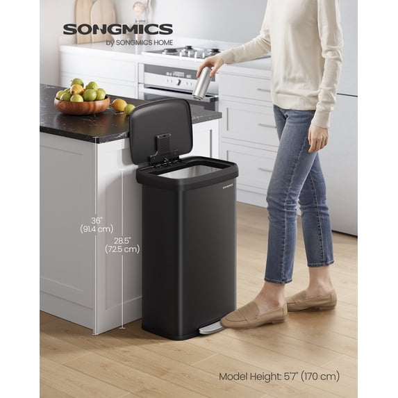 21-Gallon Stainless Steel Trash Can - Large Kitchen Bin with Odor Control, Stay-Open Lid & Wide Pedal, Space-Saving Design, Black
