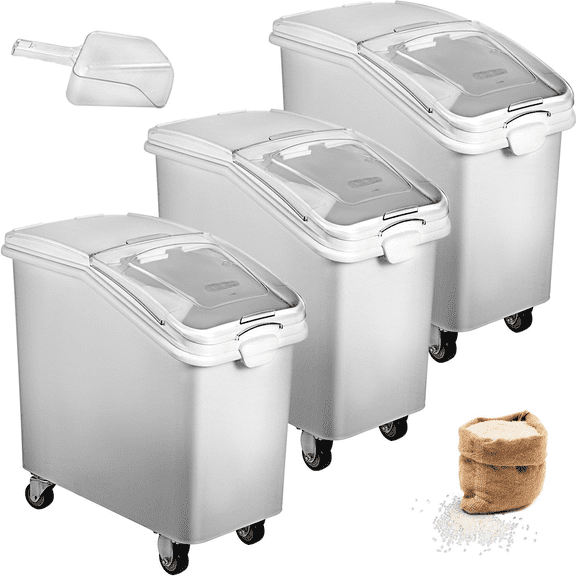 21 Gallon Storage Bins with Wheels (3 Pack) - Commercial Kitchen Ingredient Bins - Rice, Flour, Grain Storage Containers - Food Grade PP