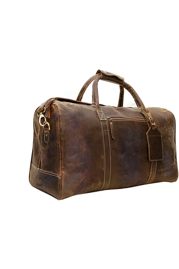 21" Genuine Buffalo Leather Travel Duffle Bag | Overnight Weekend Leather Bag | Sports Gym Duffel for Men| Airplane Under Seat Carry on Bags