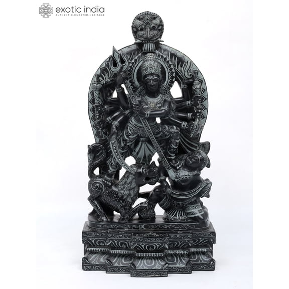 21" Goddess Durga Killing Demon Mahishasura | Sand Stone Statue | Made in Orissa