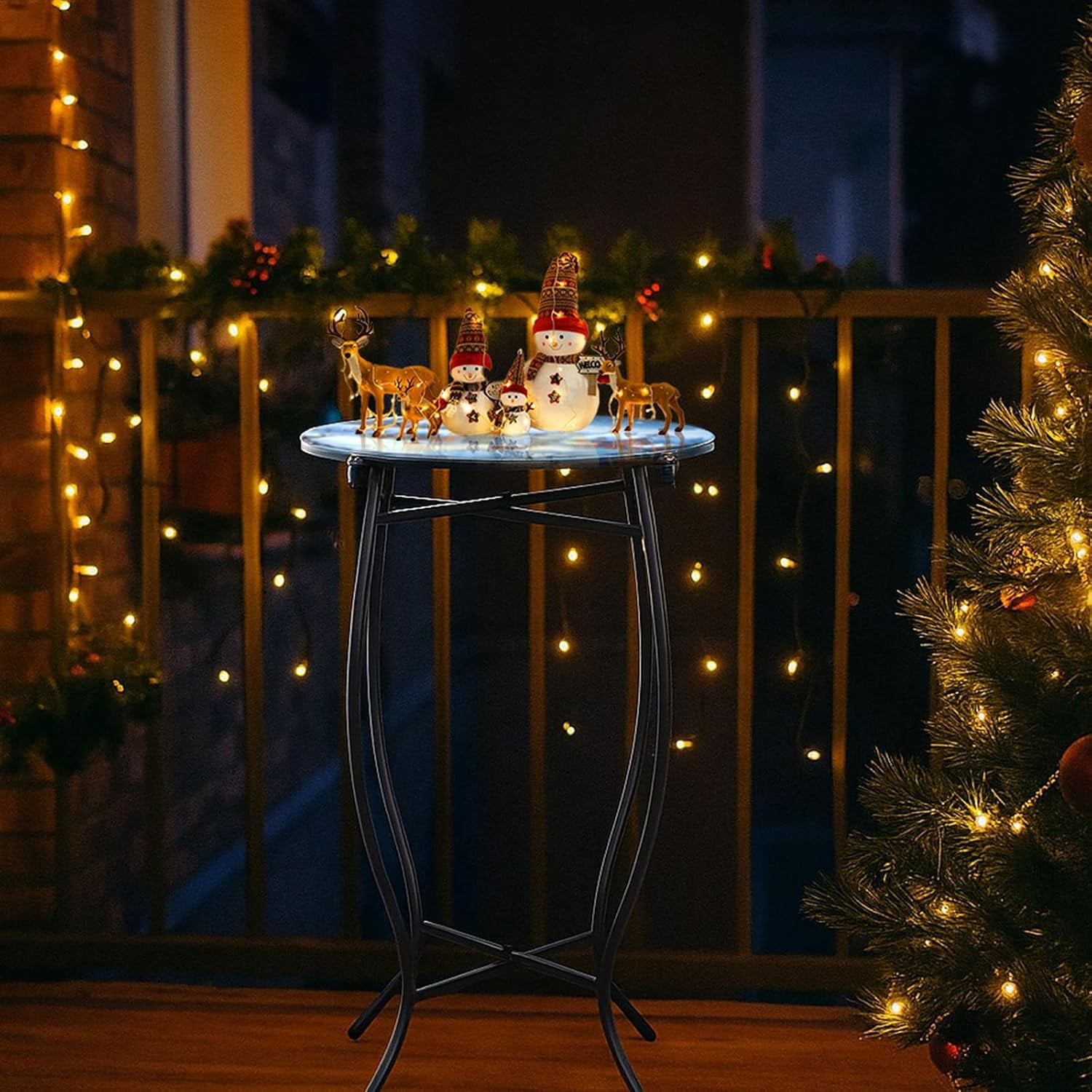 21" H Side Table for Indoor Outdoor, Weather Resistant Metal Side Table ...